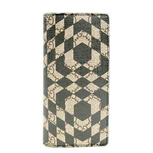 GUCC GG Kaleido Supreme Bifold Long Wallet Beige Black GG Case
